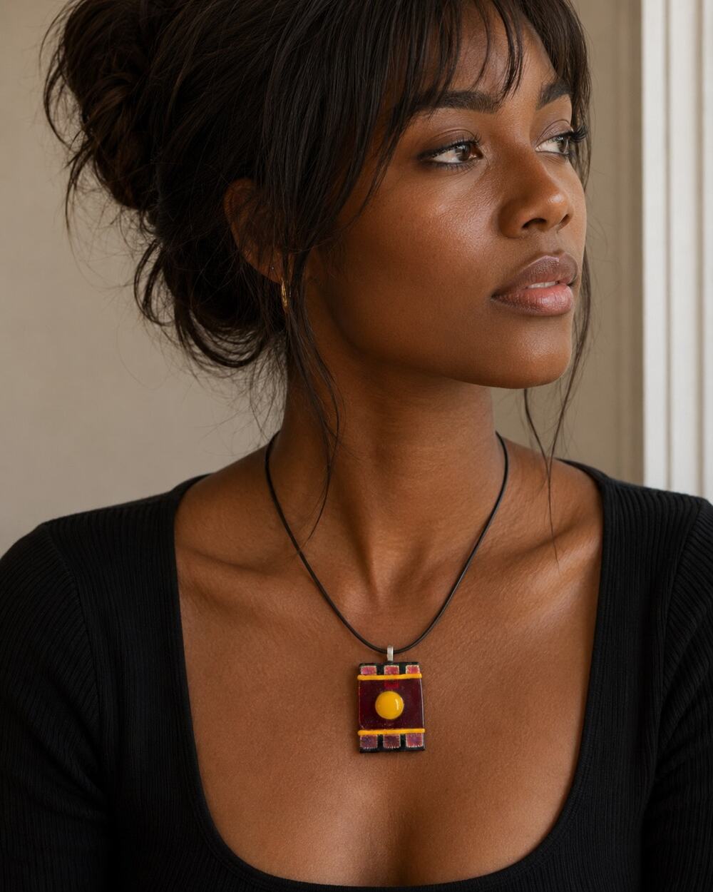 Artisan Fused Glass Geometric Modernist Pendant Necklace